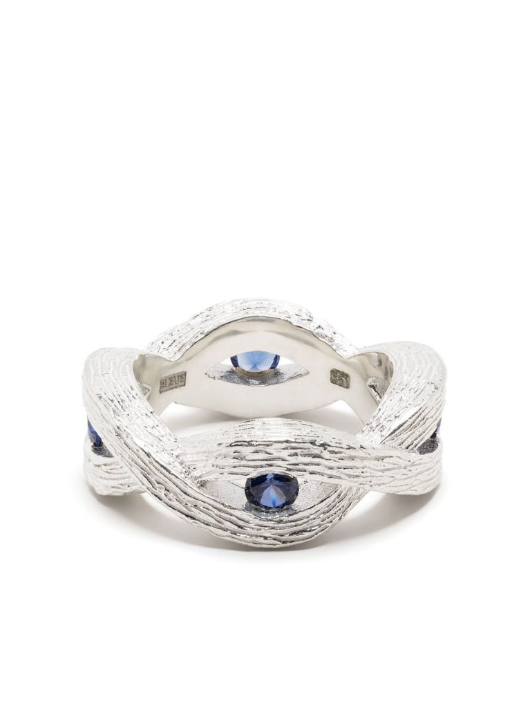 Sterling Silver Woven Stem Sapphire Ring