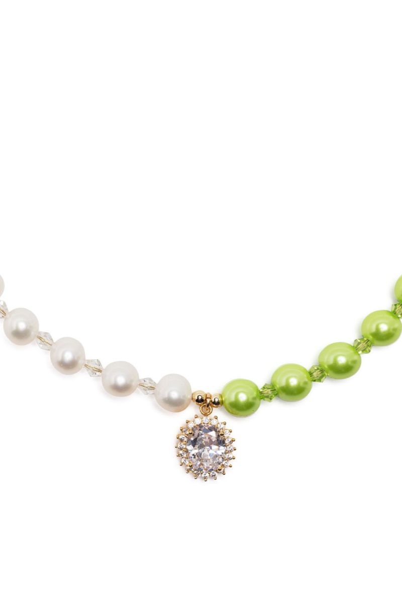White Crystal Embellished Pearl Necklace