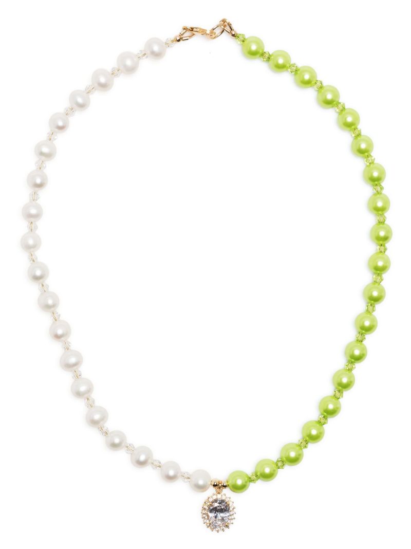 White Crystal Embellished Pearl Necklace