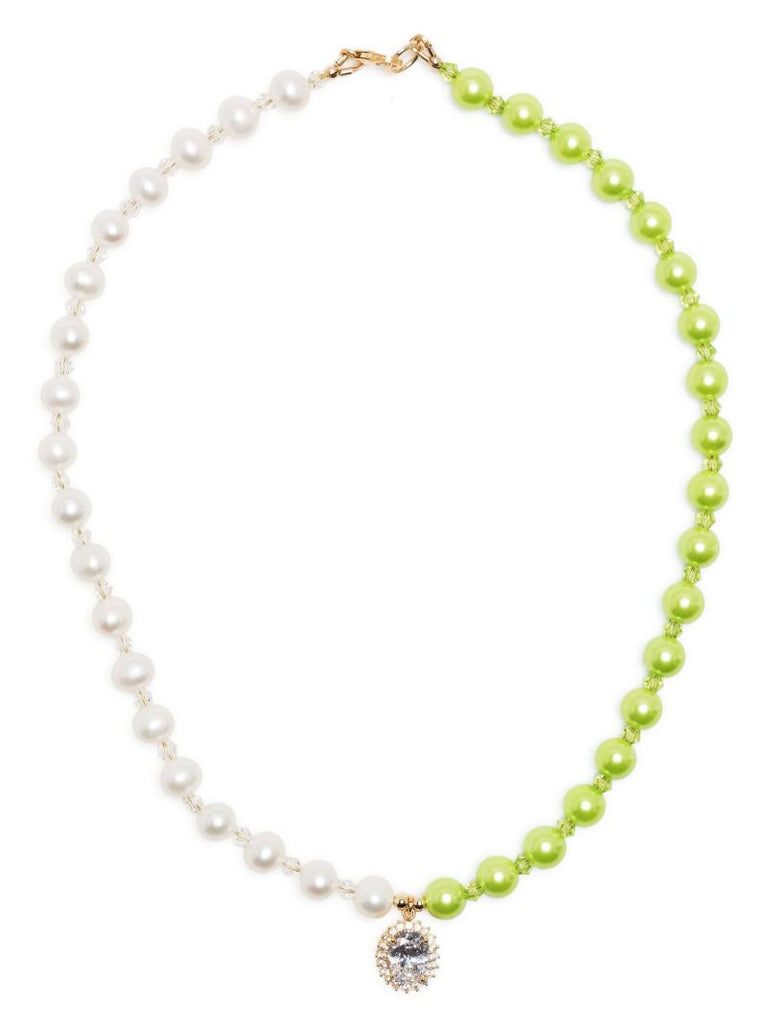 White Crystal Embellished Pearl Necklace