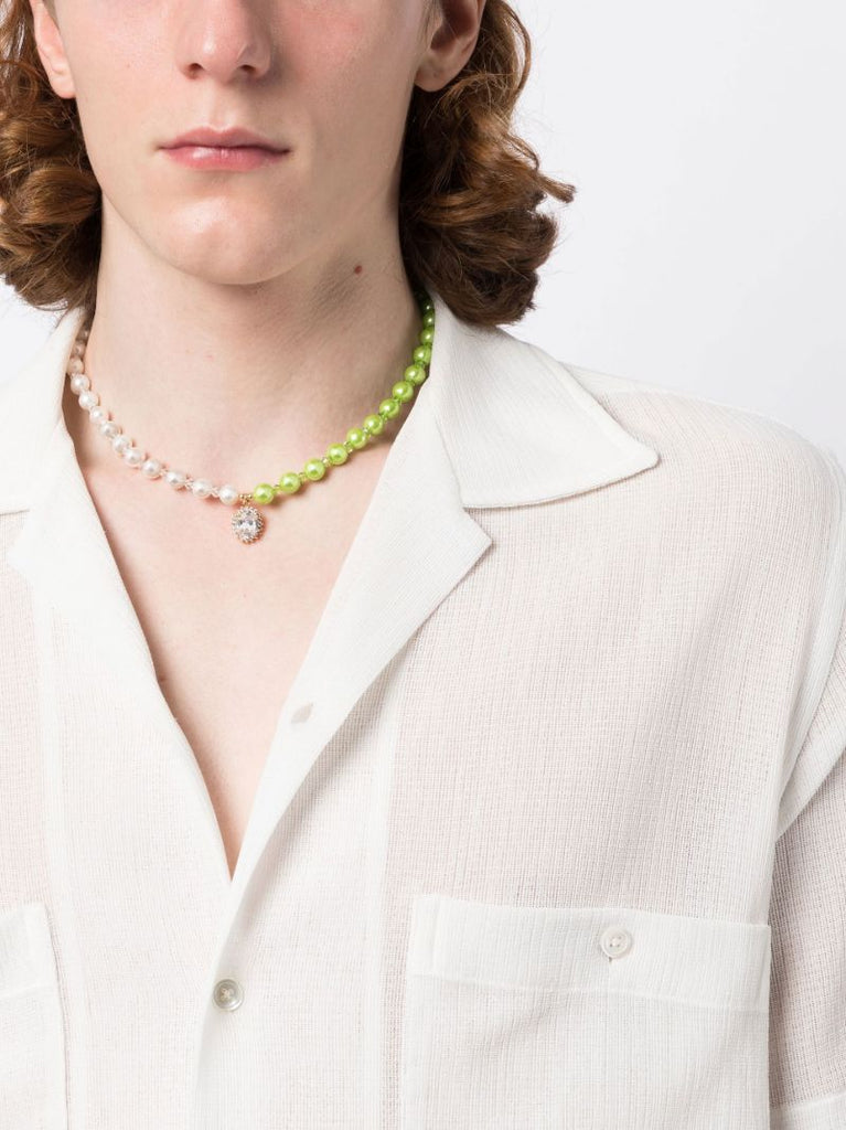 White Crystal Embellished Pearl Necklace