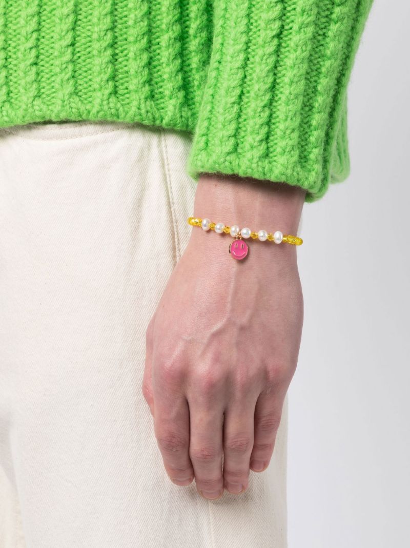 Yellow Smiley Crystal Beaded Pearl Bracelet