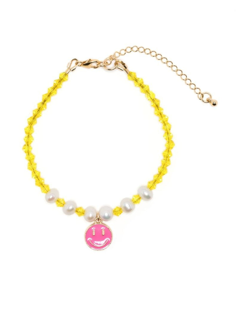 Yellow Smiley Crystal Beaded Pearl Bracelet