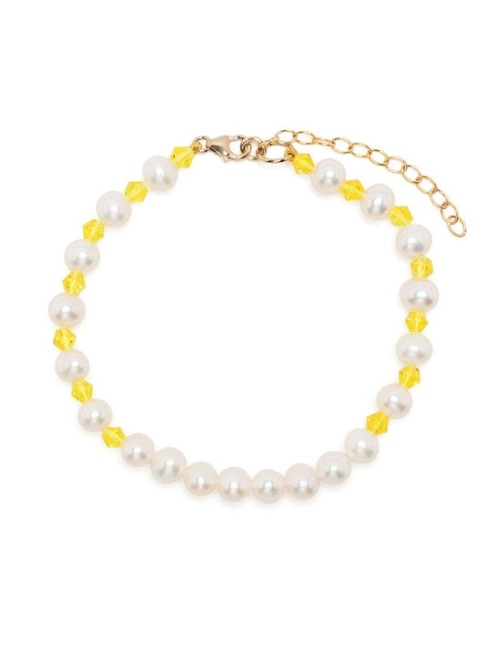 Yellow Beaded Pearl Bracelet