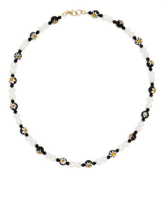 White Pearl and Daisy Crystal Beaded Necklace