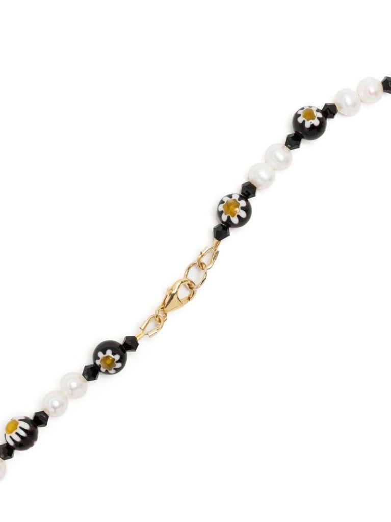 White Pearl and Daisy Crystal Beaded Necklace