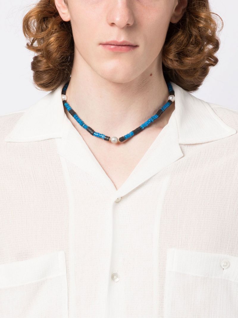 Blue Beaded Pearl Necklace