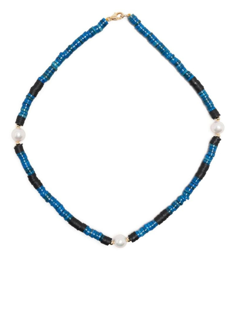 Blue Beaded Pearl Necklace