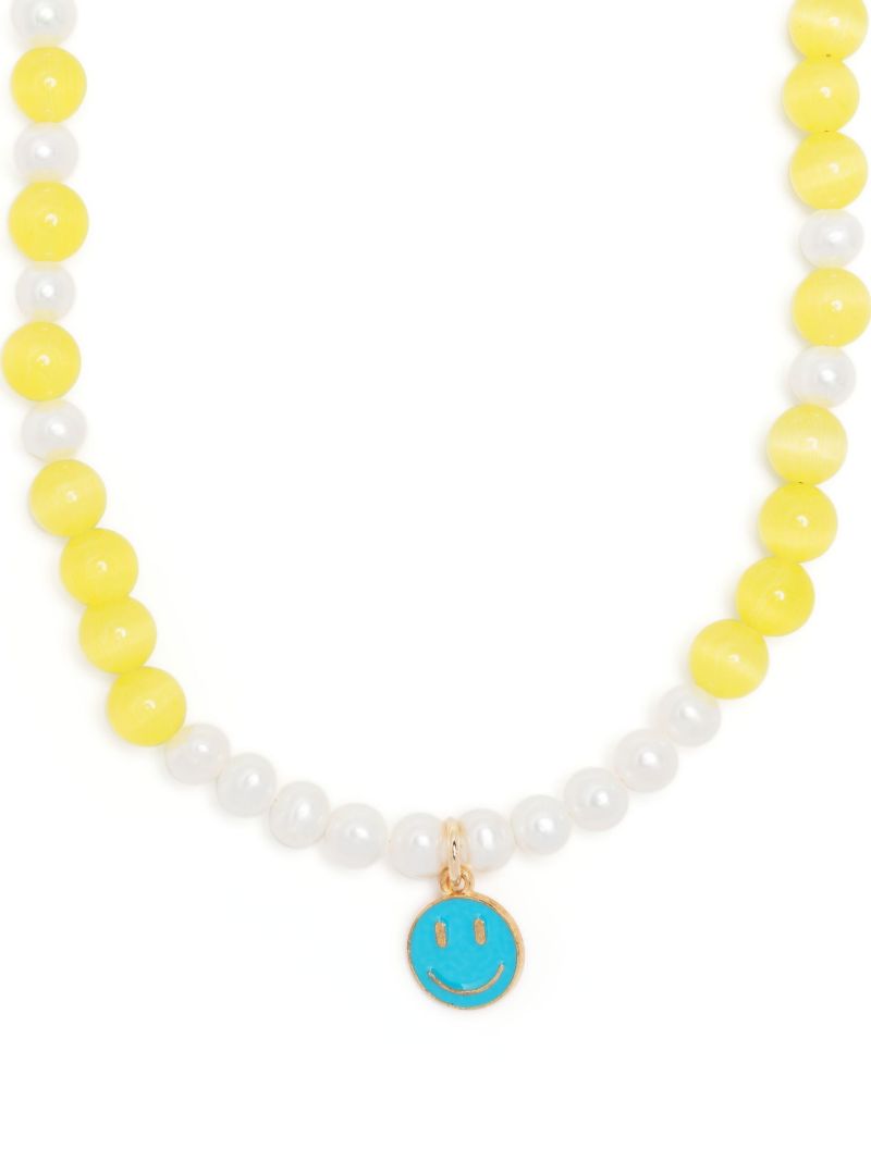 Gold-tone Smiley Pearl Quartz Necklace
