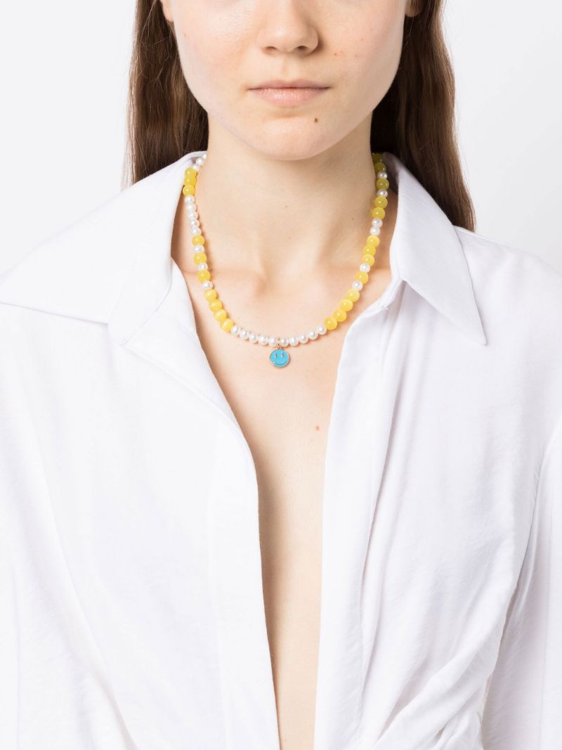 Gold-tone Smiley Pearl Quartz Necklace