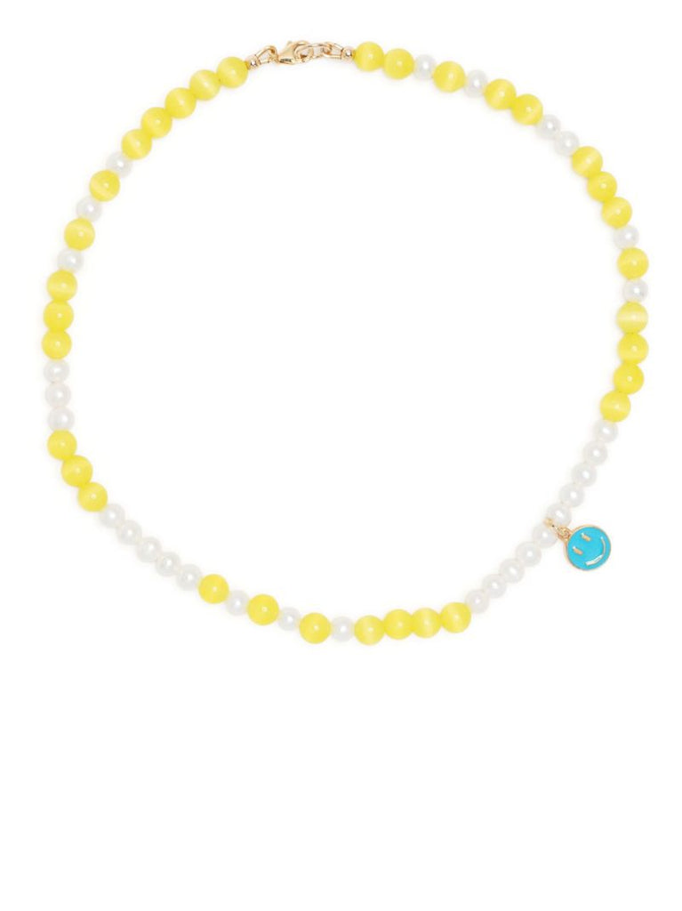 Gold-tone Smiley Pearl Quartz Necklace