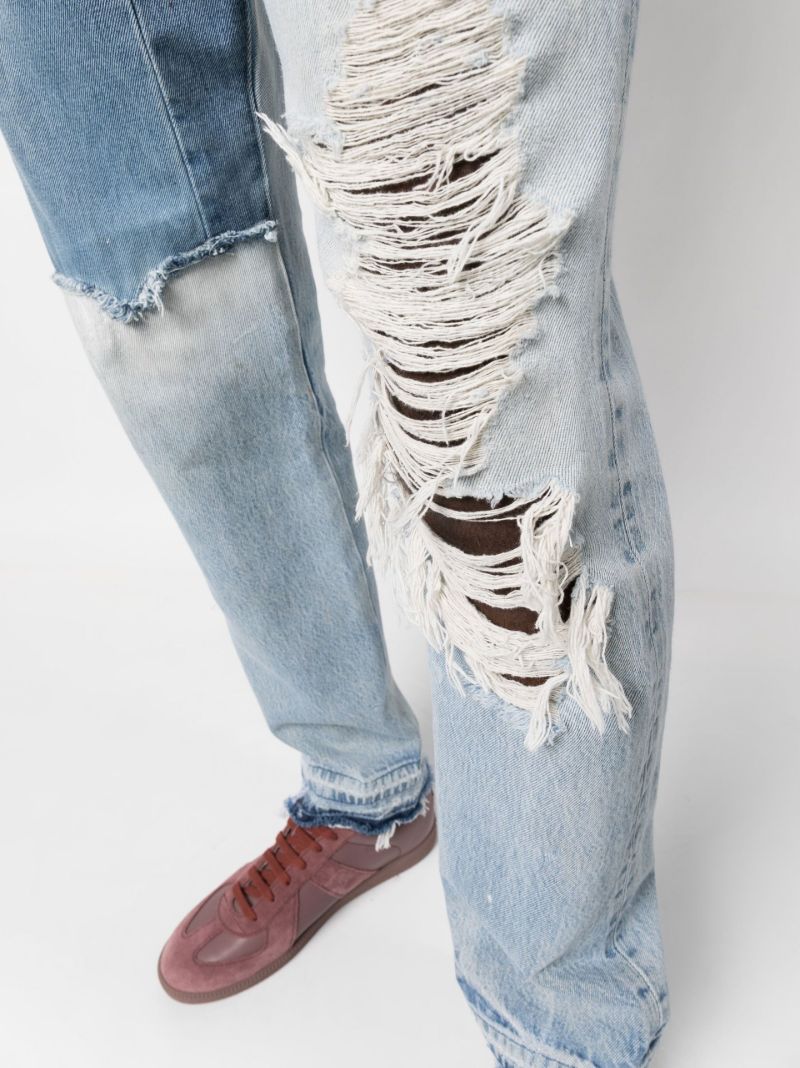 Blue Ken Panelled Distressed Straight Leg Jeans