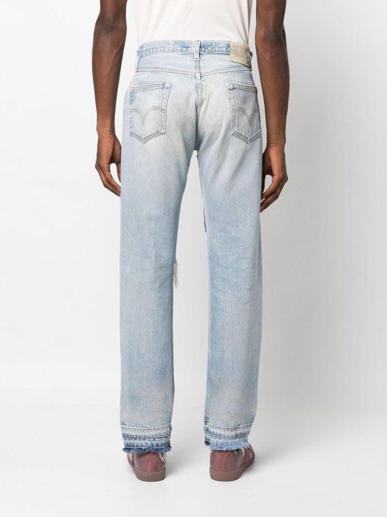 Blue Ken Panelled Distressed Straight Leg Jeans