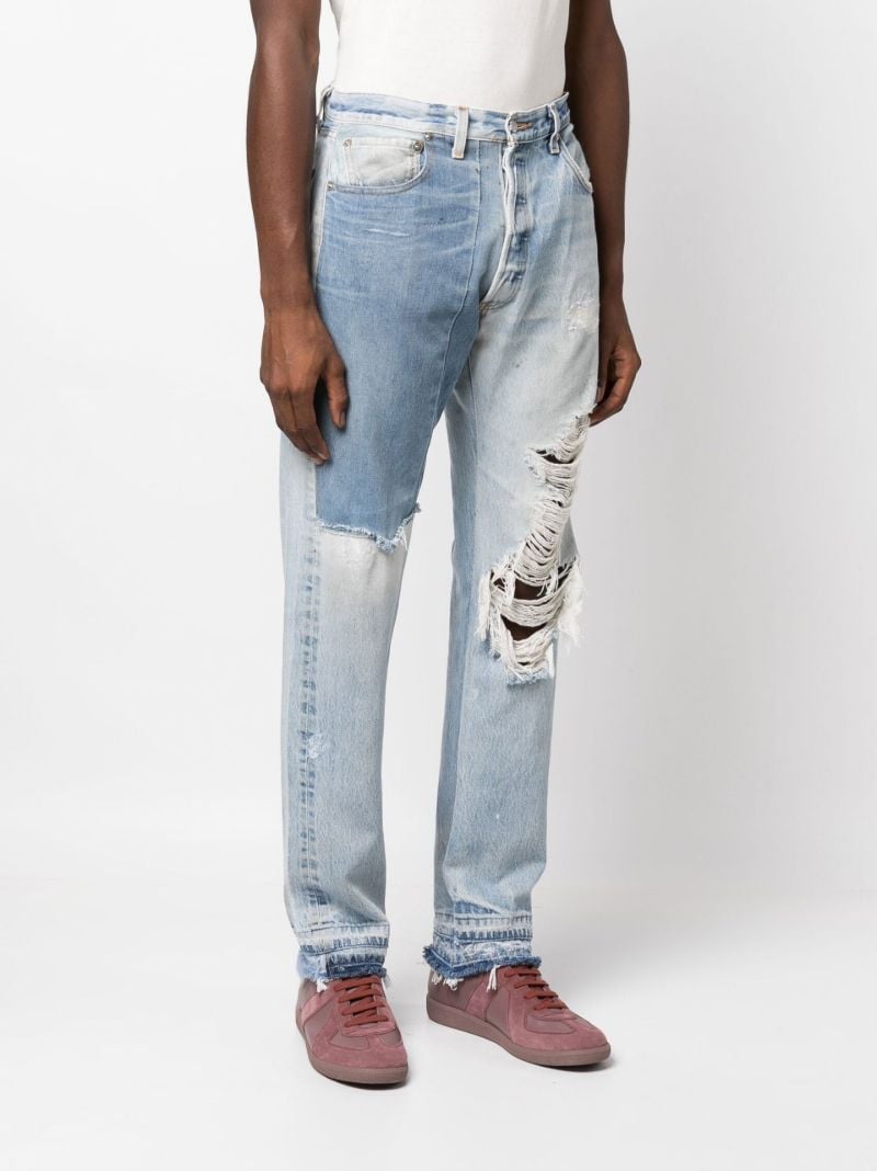 Blue Ken Panelled Distressed Straight Leg Jeans