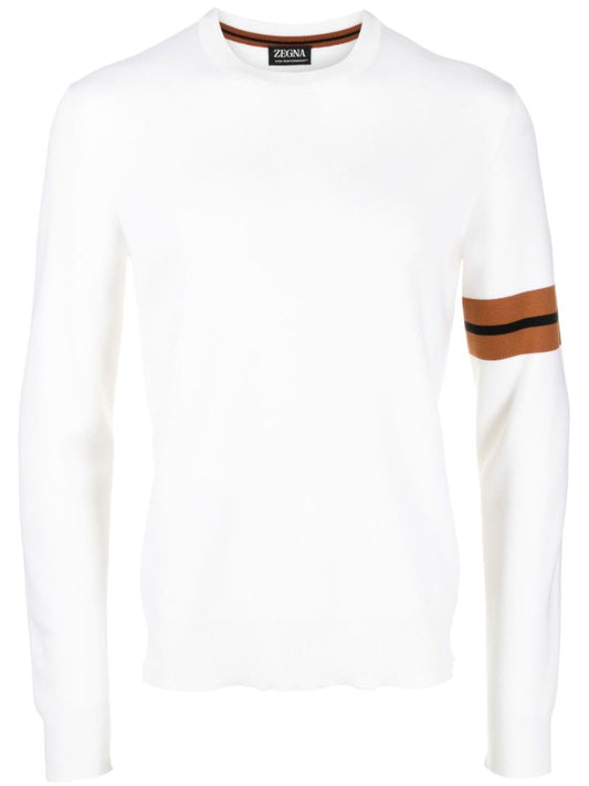 White Stripe Detail Wool Sweater