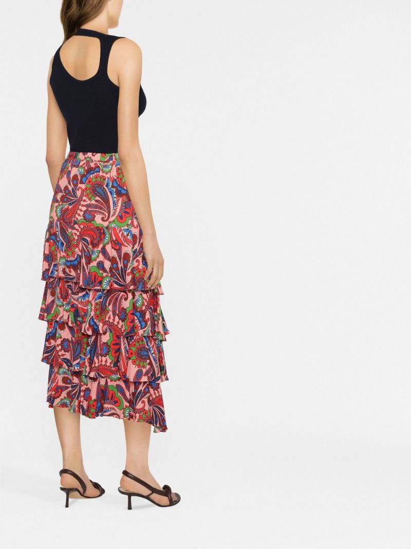 Pink Livi Tiered Paisley Print Midi Skirt