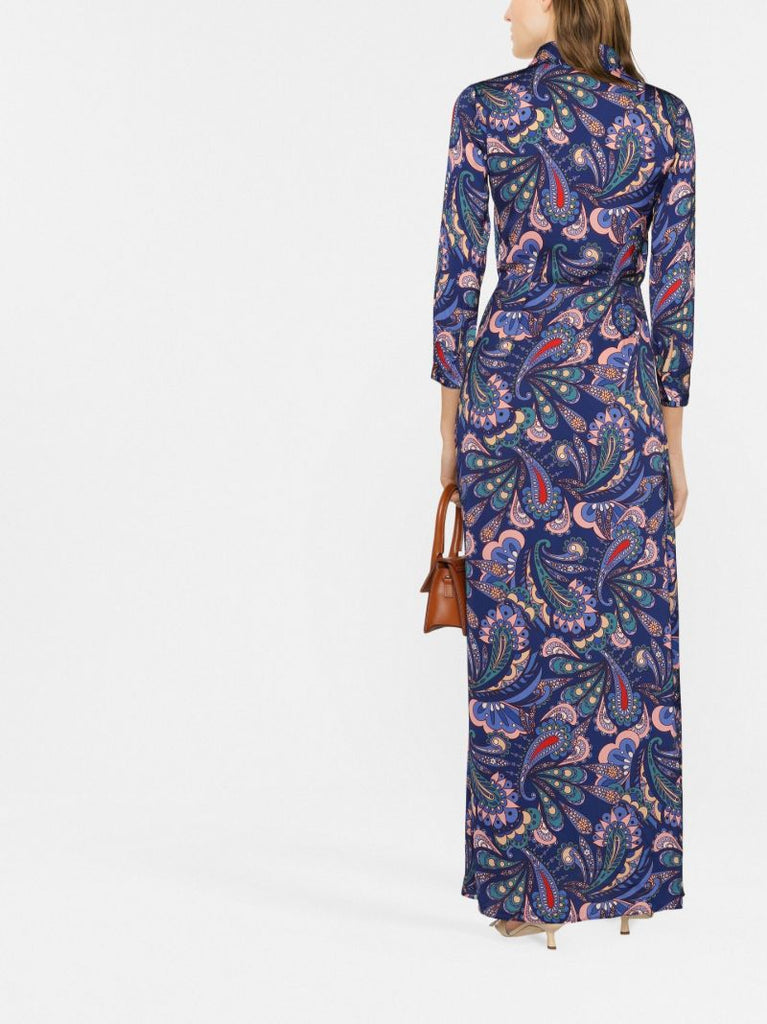Blue Jacqueline Paisley Print Shirt Dress