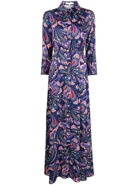 Blue Jacqueline Paisley Print Shirt Dress