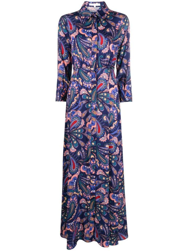 Blue Jacqueline Paisley Print Shirt Dress