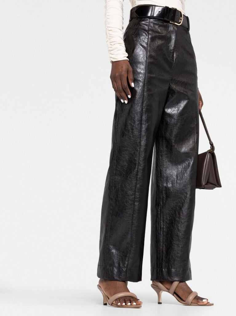 Black Faux Leather Wide-leg Trousers