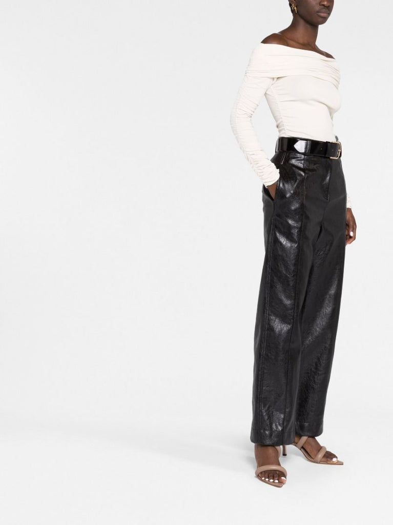 Black Faux Leather Wide-leg Trousers