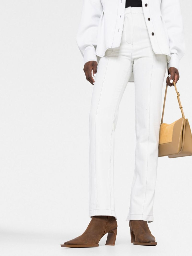 Blue Contrast-stitching Straight-leg Jeans