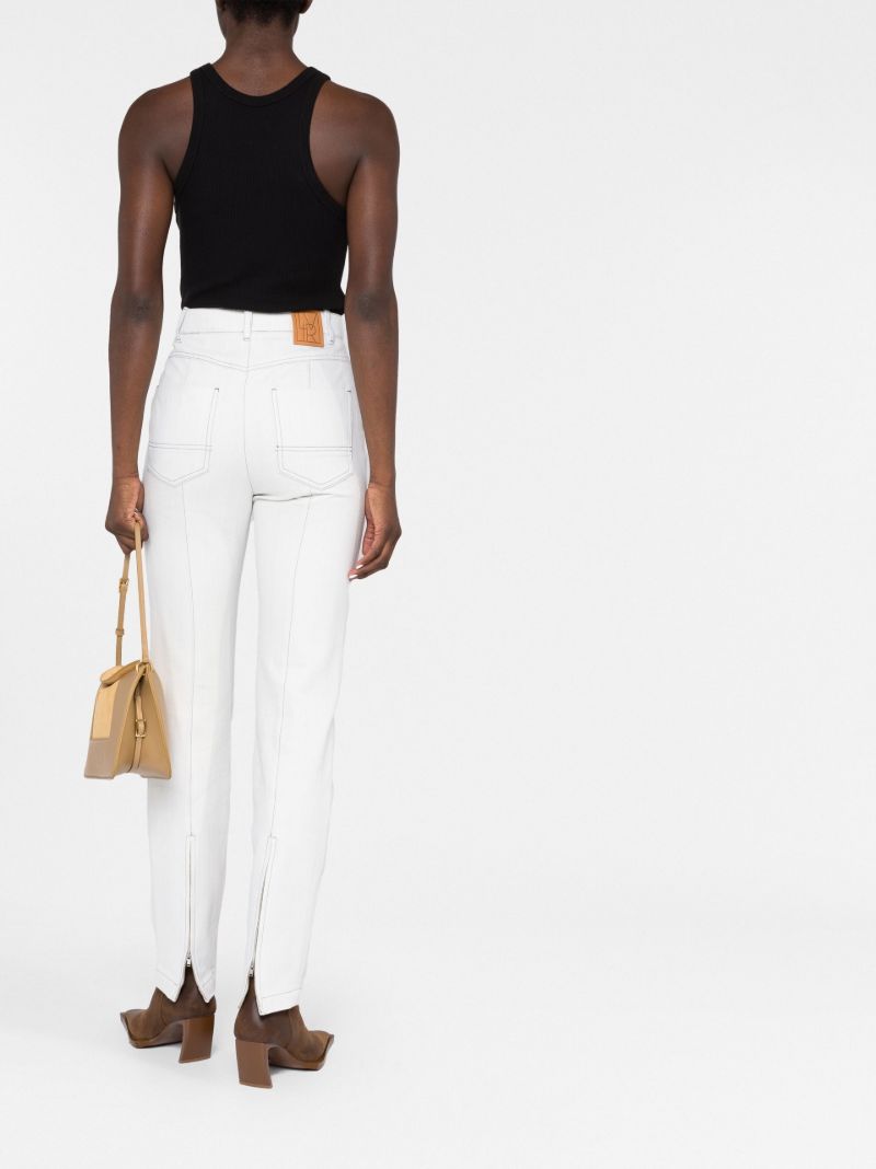 Blue Contrast-stitching Straight-leg Jeans