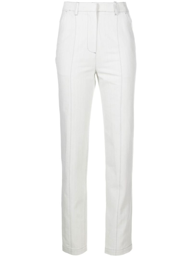 Blue Contrast-stitching Straight-leg Jeans