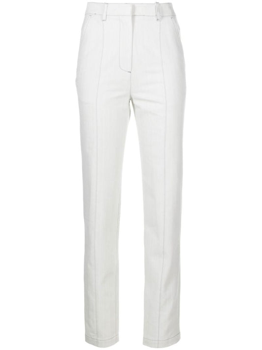 Blue Contrast-stitching Straight-leg Jeans