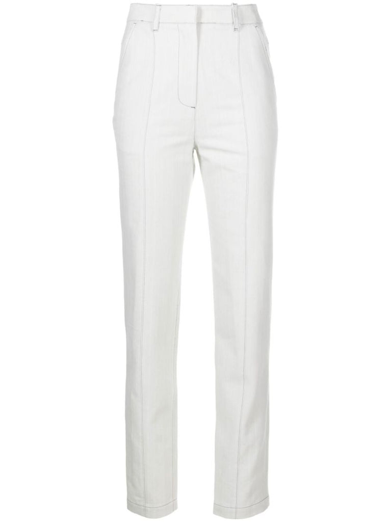 Blue Contrast-stitching Straight-leg Jeans