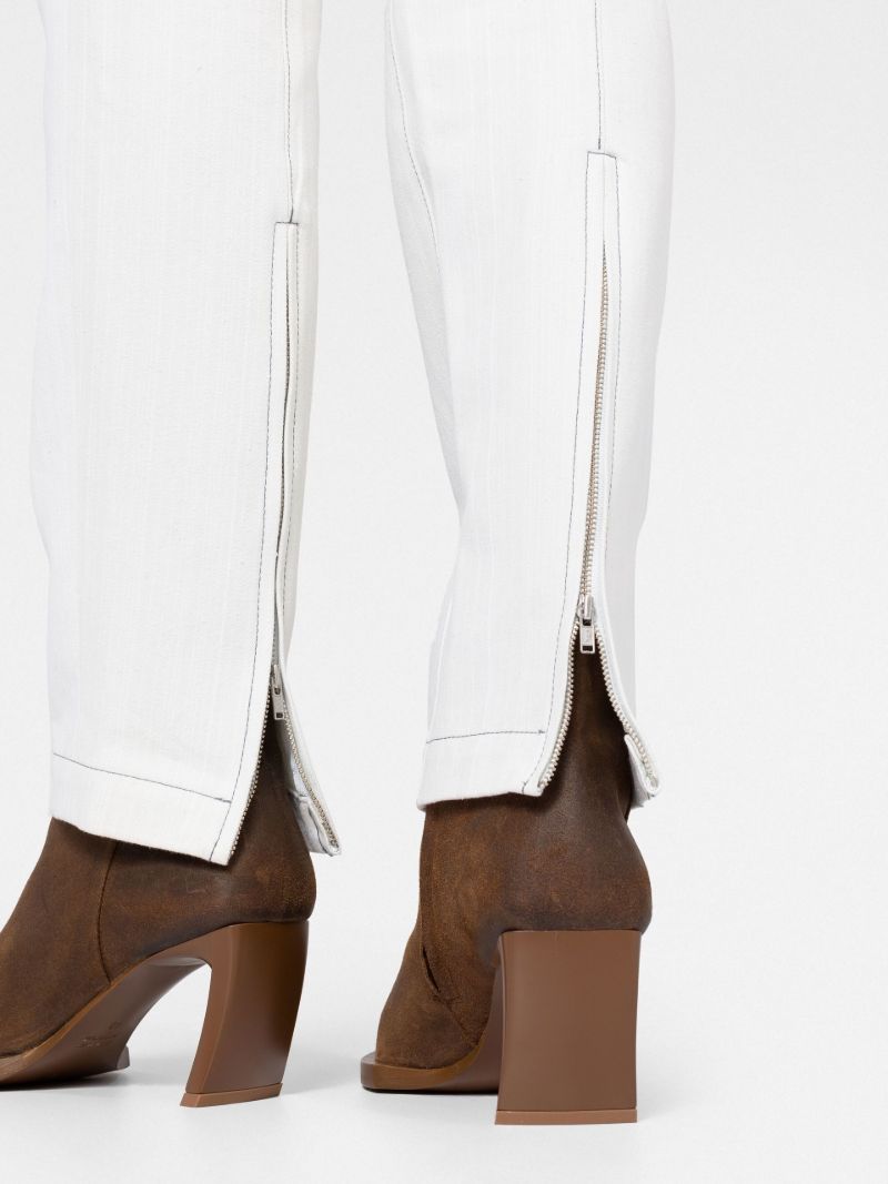 Blue Contrast-stitching Straight-leg Jeans