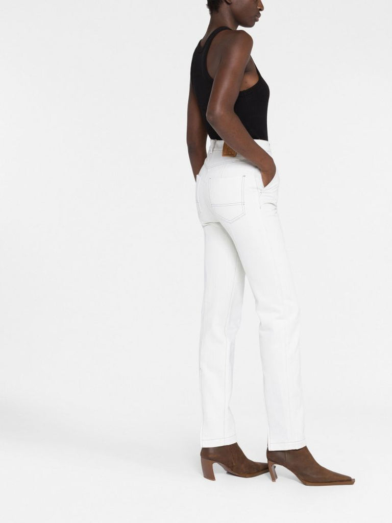 Blue Contrast-stitching Straight-leg Jeans