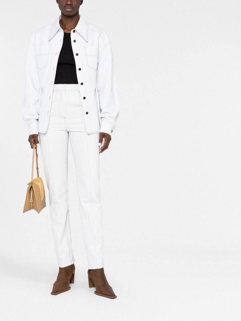 Blue Contrast-stitching Straight-leg Jeans