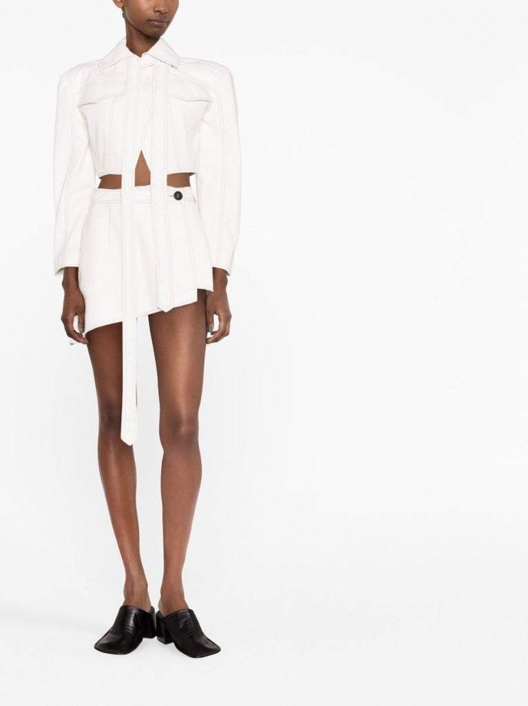 White Asymmetric Faux-leather Mini Skirt