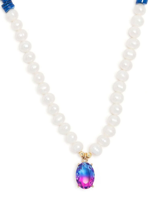 Blue Pearl and Crystal Beaded Necklace