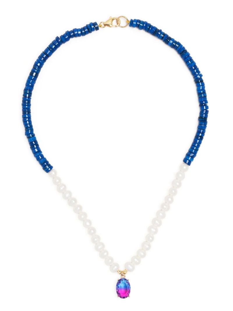 Blue Pearl and Crystal Beaded Necklace