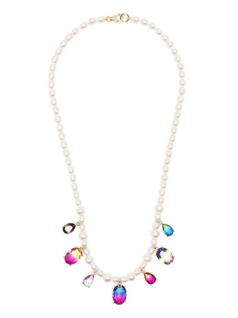White Crystal-embellished Pearl Necklace