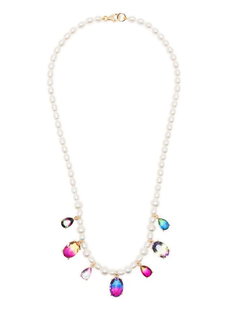 White Crystal-embellished Pearl Necklace