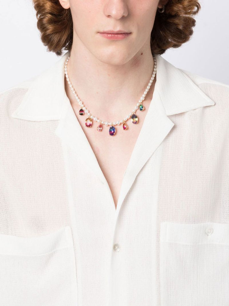 White Crystal-embellished Pearl Necklace