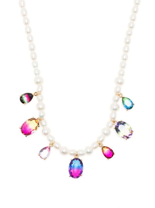 White Crystal-embellished Pearl Necklace