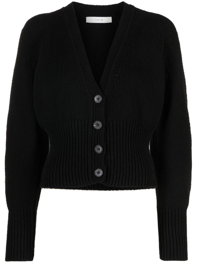 Black V-neck Cotton Cardigan