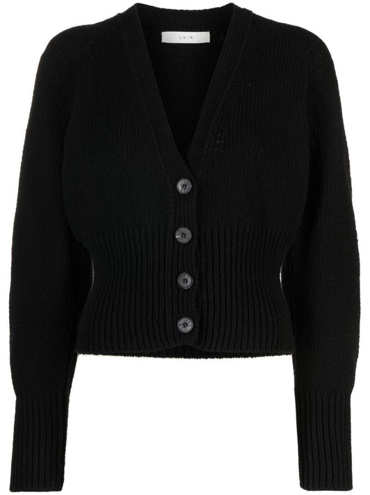 Black V-neck Cotton Cardigan