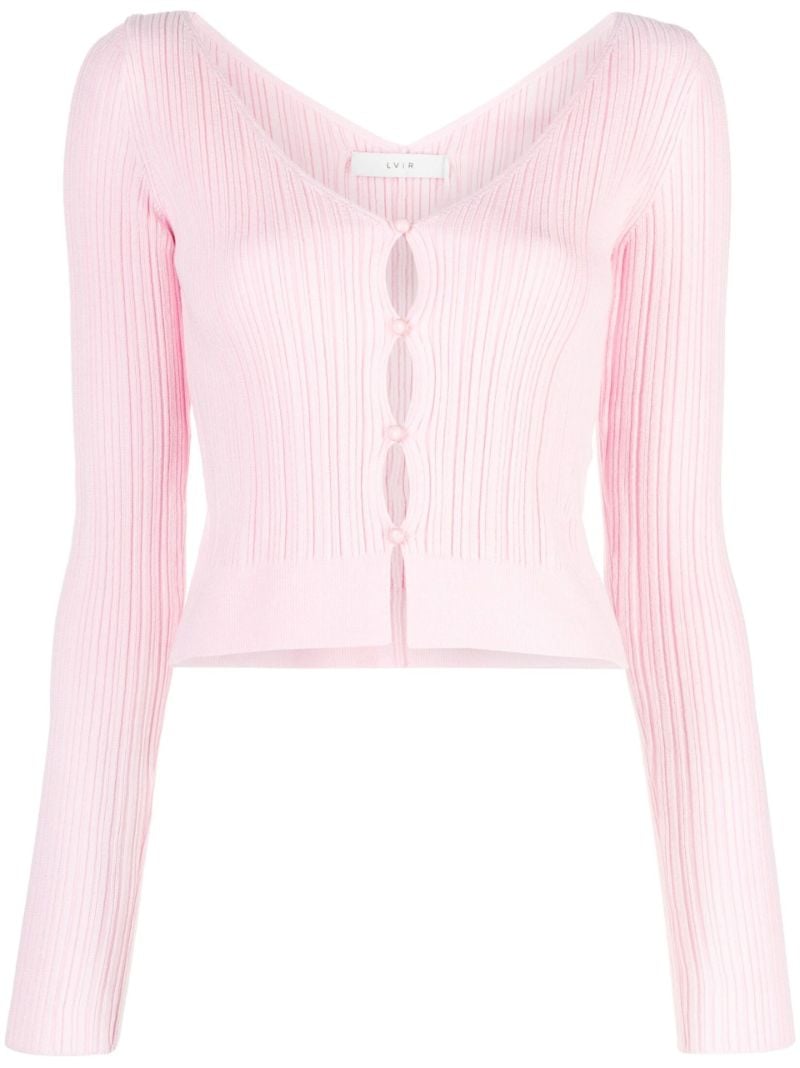 Pink V-neck Ribbed Cropped Cardigan