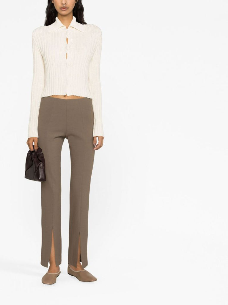 Brown Slit Detail Slim Fit Trousers