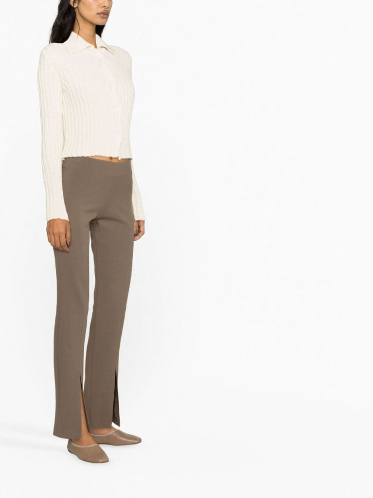 Brown Slit Detail Slim Fit Trousers