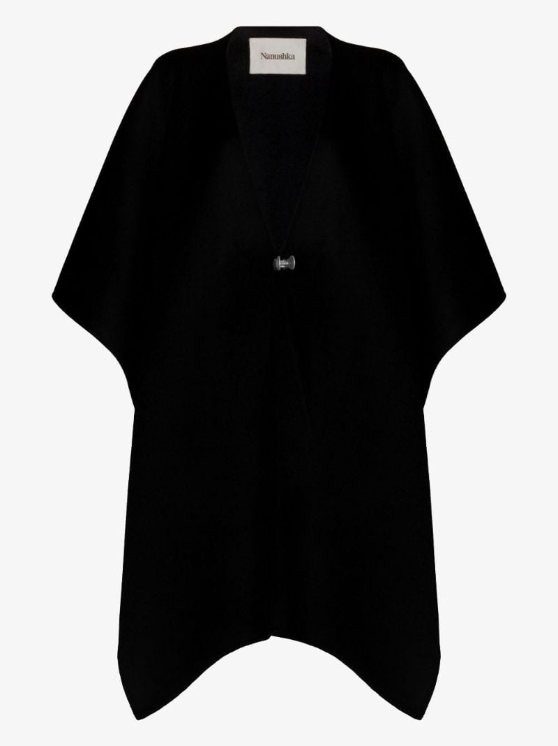 Black Kamin Asymmetrical Hem Wool Cape