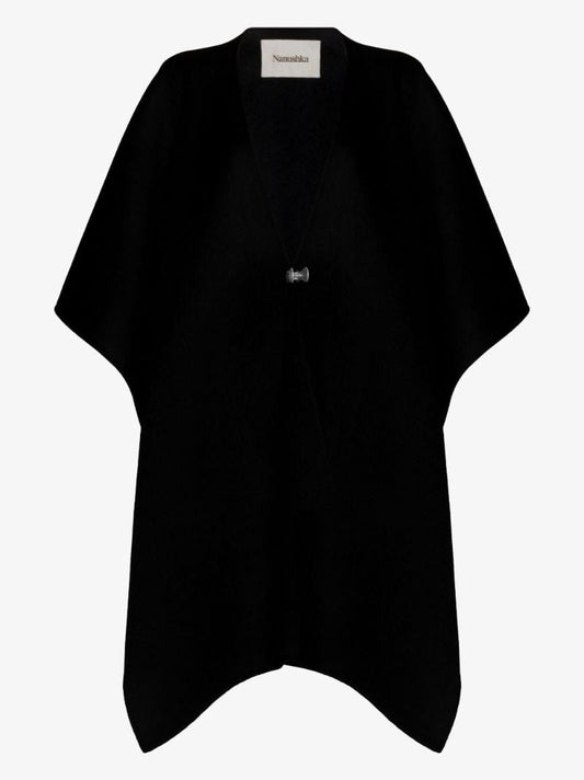 Black Kamin Asymmetrical Hem Wool Cape