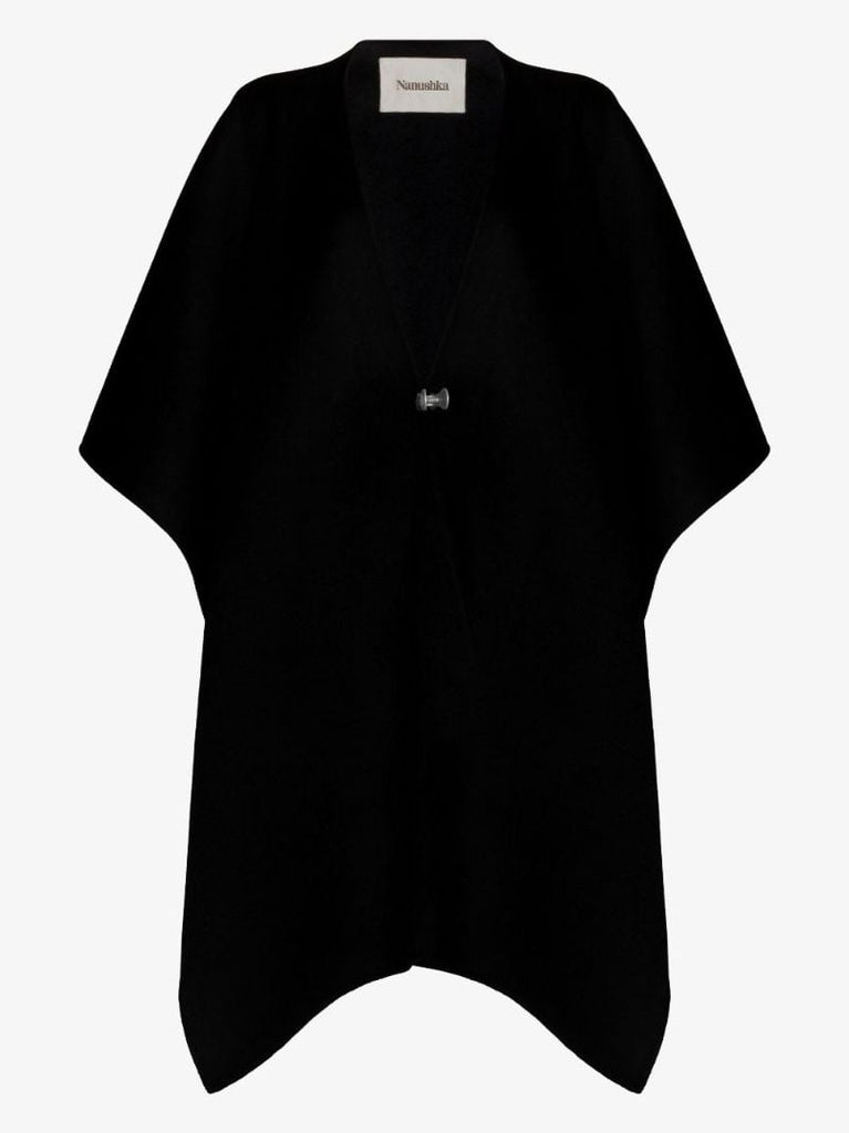 Black Kamin Asymmetrical Hem Wool Cape