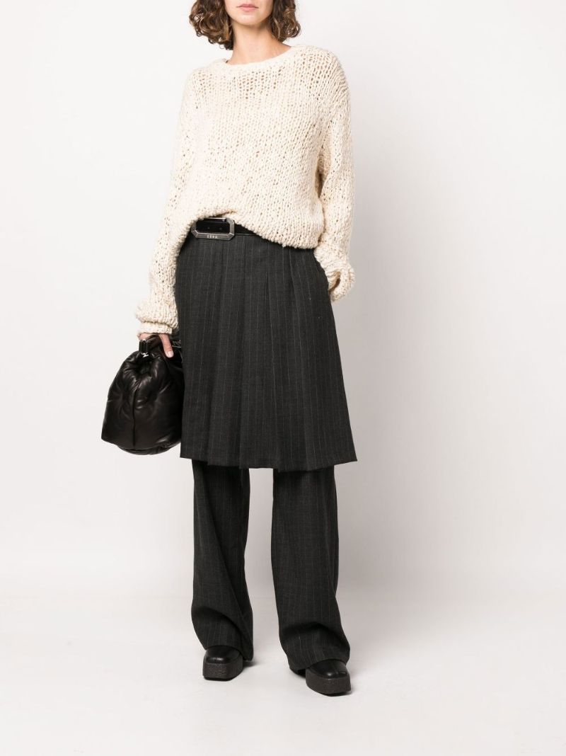 Grey Layered Wool Wide Leg Trousers