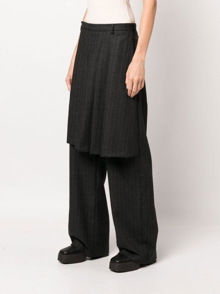Grey Layered Wool Wide Leg Trousers